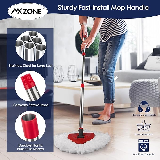 Spin Mop Head Replacement Handle Compatible with O Cedar EasyWring 1-Tank System, 4 Mop Replace Heads, 1 Mop Handle, 1 Base and 1 Scrub Brush Combo Set