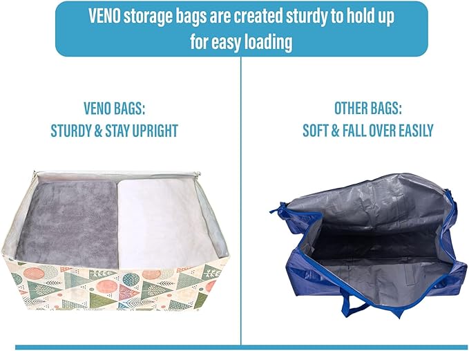 VENO 6 Pack Extra Large Heavy Duty Moving Bags with Wide Opening & Reinforced Handles, Reusable Storage Tote Bags with Strong Zippers for Clothes, College Dorm Essentials & Moving Supplies