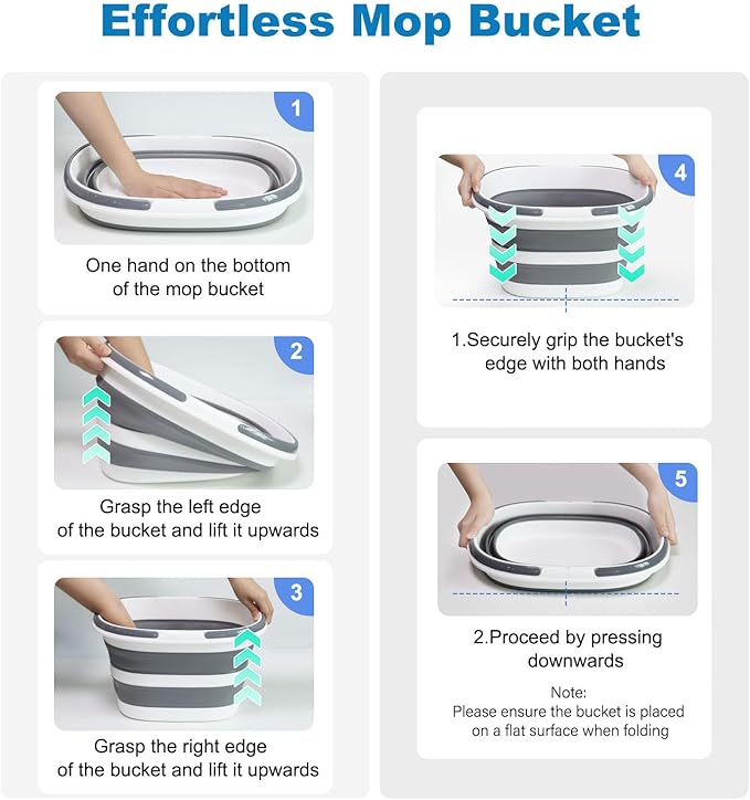 Collapsible Bucket 16L with Handles, Cleaning Mop Bucket Space Saving Foldable Silicone Tub for Laundry Storage Camping, Portable Wash Basin for Home & Car, 4.2 Gallon Compact Utility Plastic Bucket