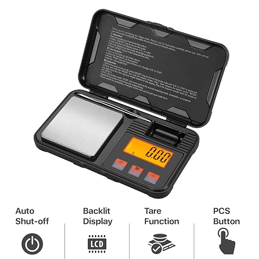 Flexzion Pocket Scales Digital Weight Grams 50g / 0.01g – Mini Portable Food Scale with LCD Display, 6 Units, Tare, Tweezers & 50g Calibration Weight – Stainless Steel Portable Scale