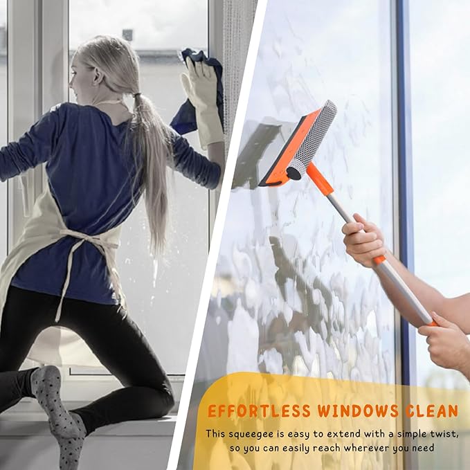 Window Squeegee for Home, Car Windshield Cleaner Tool with Extension Pole 20''-30'', Glass Door and Mirror Washer for Shower Cleaning