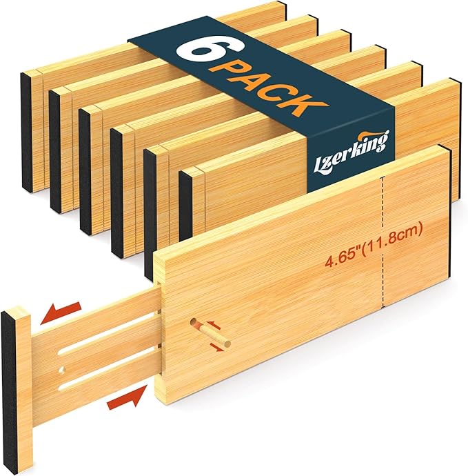 Lzerking Bamboo Drawer Dividers 4.65" High