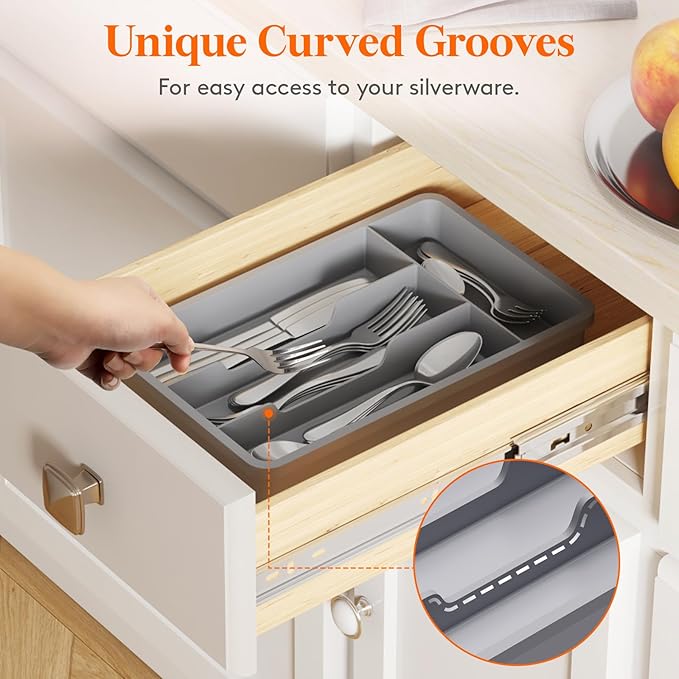 Lifewit Silverware Drawer Organizer Tray, Plastic Cutlery Storage for Kitchen, Flatware and Utensil Holder Divider for Spoons Forks Knives Tableware