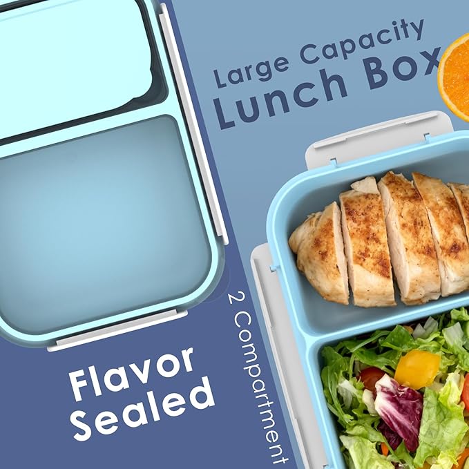 WHALEHOUSE Large Capacity Bento Lunch Box for Adult, 1600ML 2 Compartments Meal Prep Container with Utensil