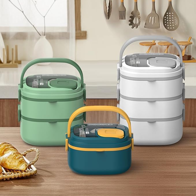 PEDECO Double-Layer Bento Lunch Box for Kids & Adults with Removable Stainless Steel Dividers,Dressing Container,BPA-Free,Dishwasher Safe