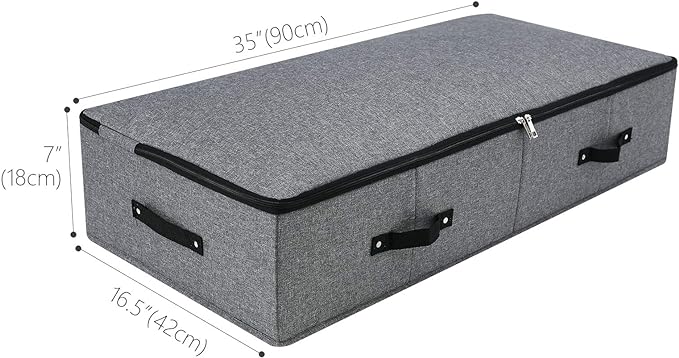 Omygarden Under Bed Storage Bins with Lids, Closet Organizers, Foldable Under-bed Storage Baskets for Sheets, Clothes, Quilts, Sweaters, Wrapping Paper, 35x16.5x7inch, Black Gray, 1PCS