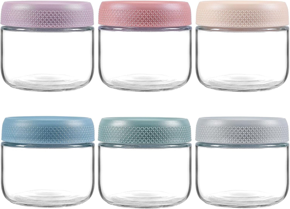 6-pack 8oz Glass jars with Airtight Lids, Overnight Oats Containers with Lids, Wide mouth Mason Salad jars, Glass Food Storage Containers for Snacks Yogurt Spice Sugar