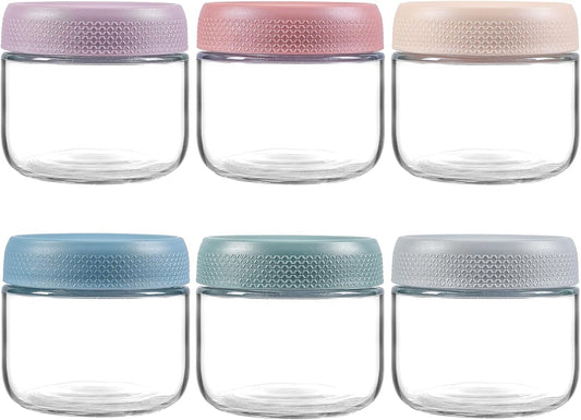 6-pack 8oz Glass jars with Airtight Lids, Overnight Oats Containers with Lids, Wide mouth Mason Salad jars, Glass Food Storage Containers for Snacks Yogurt Spice Sugar