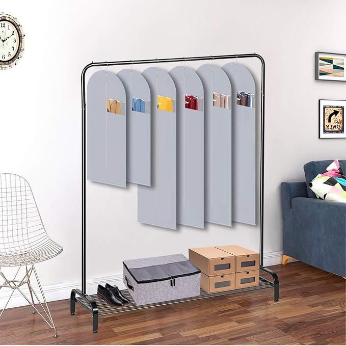 Dress Bags for Gowns & Garment Bags 60-Inch 3-Pack - PEVA Hanging Clothes Storage with Clear Window, Foldable for Wedding Dresses, Coats & Travel (Heavy-Duty Zipper)
