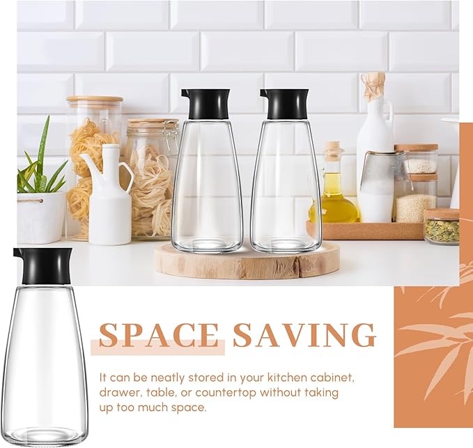 2 Pcs 9.6 OZ Soy Sauce Dispenser Large Glass Cruet Dispenser for Olive Oil Vinegar Soy Sauce Containers Oil and Vinegar Bottle Set for Kitchen Cooking Barbecue(Black)