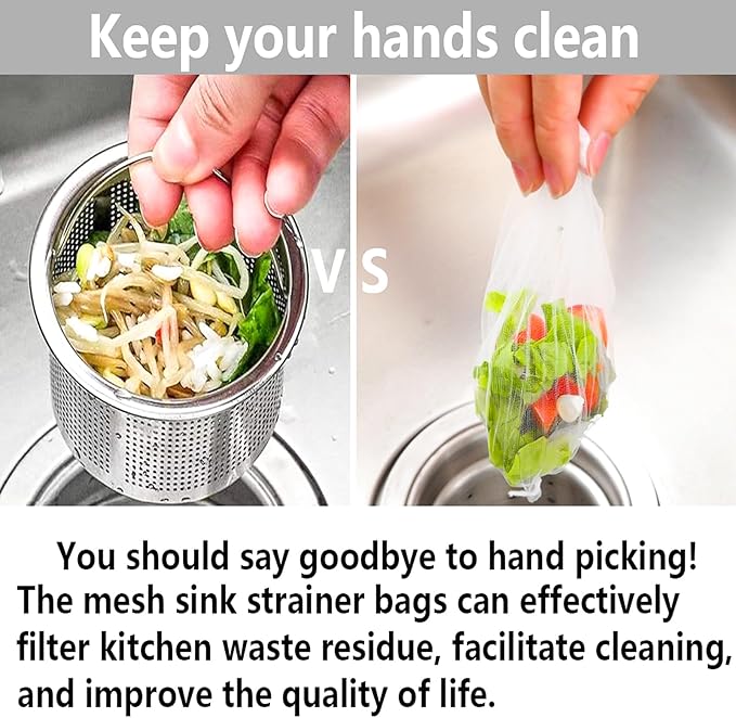 200 PCS Disposable Kitchen Sink Drain Strainer Mesh Bag and PP Extraction Box Fits Sink Strainer for Collecting Kitchen Food Waste Leftover Garbage