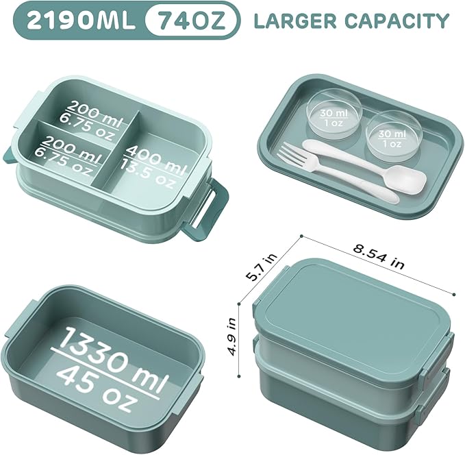 DaCool Lunch Box Adults Bento Box 74 OZ All-in-One Stackable Lunch Box Containers for Adult Large Bento Box with Fork Spoon Sauce Boxes