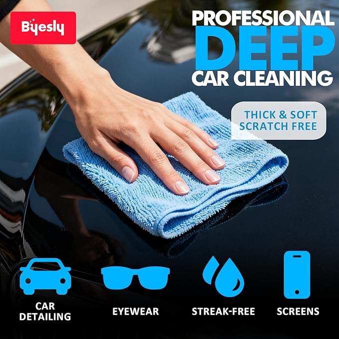 12-Pack Microfiber Cleaning Cloth, 11.5x11.5 Microfiber Towels for Cars, Dishes & House, for Detailers, Chefs & Efficient Home | Scratch-Free, Lint-Free, Ultra Absorbent(Blue/Green/Grey)