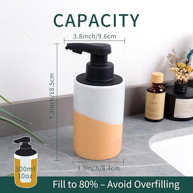 BosilunLife Automatic Soap Dispenser Ceramic Hand Free Soap Dispenser with Waterproof Pump Rechargeable Smart Electric Soap Lotion Dispenser Touchless for Kitchen Bathroom (White-Orange, Foam Pump)