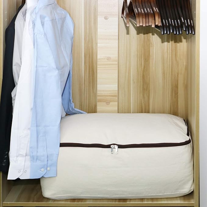 Omygarden 3 Pack, Clothes Storage Bag Organizer and Storage for Quilts Clothes Organization Containers Bins with Sturdy Zipper for Sweaters, Beddings, Blanket, Blouses and More, Beige
