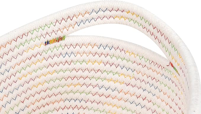 Rectangle Woven Cotton Rope Organizer, Small Rainbow Basket for Kids