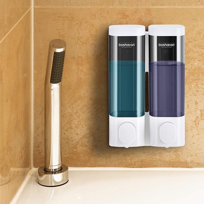 Soap Dispenser Shampoo Shower Dispenser Wall Mount 300mlx2 for Bathroom Hotel (White)
