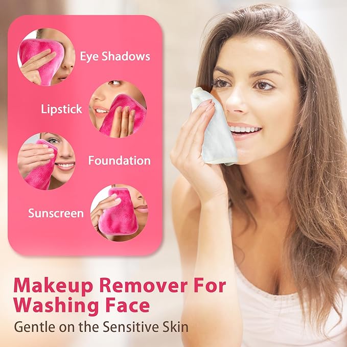 NATWAG | Reusable Update Makeup Removing Microfiber Cloth for Sensitive Skin | Washable Makeup Remover Towels | Natural Facial Cleansing Towels (6”x 6”, 12 Pack/Pink)