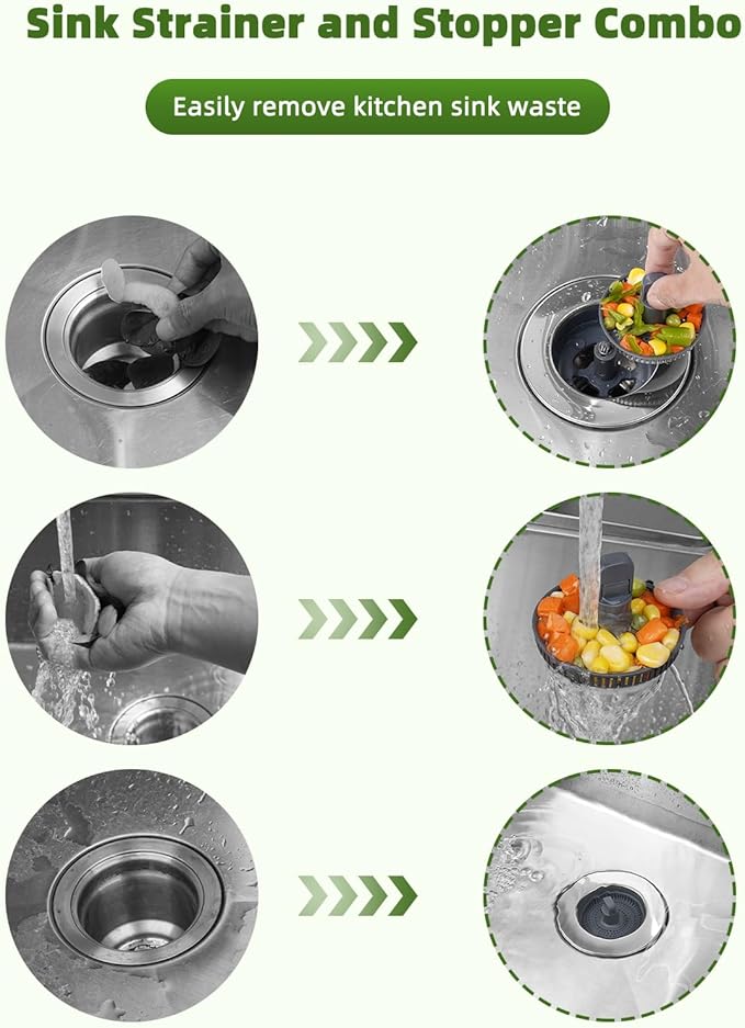 Universal 3-in-1 Kitchen Sink Strainer Stopper Pop Up Sink Drainer with Upgrade Folded Handle, for US Standard 3-1/2 inch Drain Filter