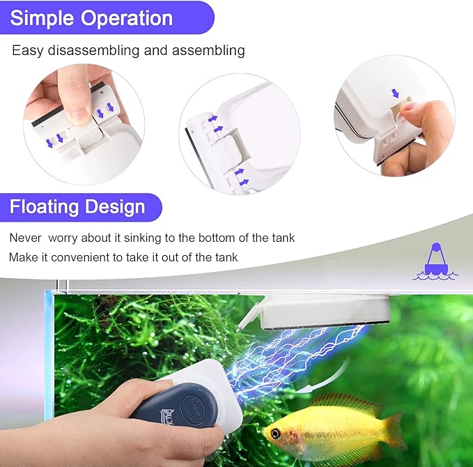 AQQA Aquarium Strong Magnetic Cleaner Brush, Fish Tank Glass Algae Magnet Cleaning Tool Floating Cleaner Scrubber Brush with 2 Detachable Scraper
