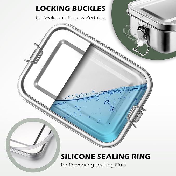 Leonyo 81oz 18/10 Stainless Steel Lunch Box for Adults, 2400ml Metal Bento Box with Divider, Leak-Proof Lunch Food Containers for Woman Man, Dishwasher Safe, Oven Safe Except for Lid