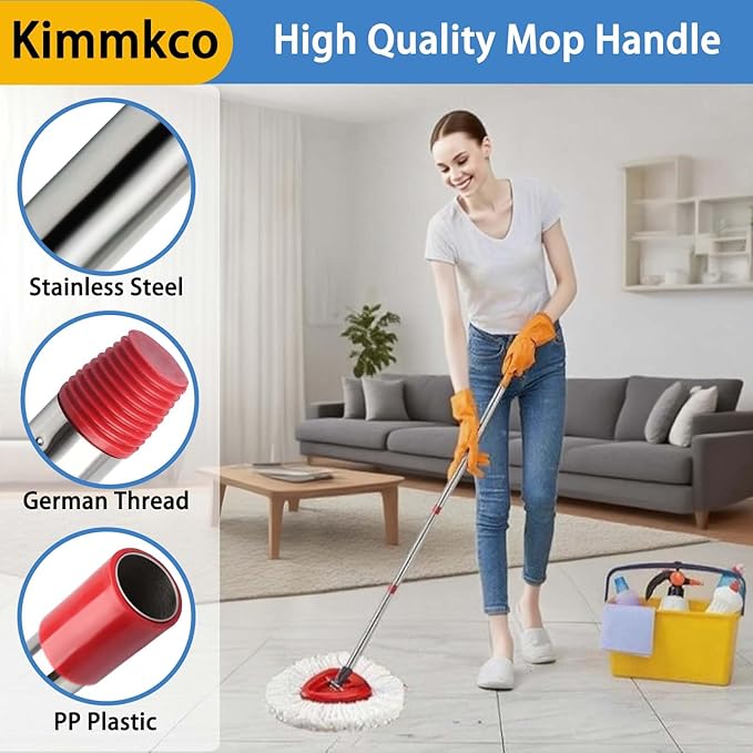 Spin Mop Replacement Handle, 4-Section 30-to-58 inch Mop Stick Replacement for Ocedar Mop Handle for Easy Wring and Rinse Clean, Germany Screw Joint (Mop Head&Base not Included)