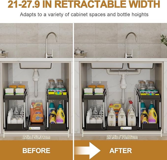 Expandable Under Sink Organizer, 2 Tier Under Cabinet Organizer