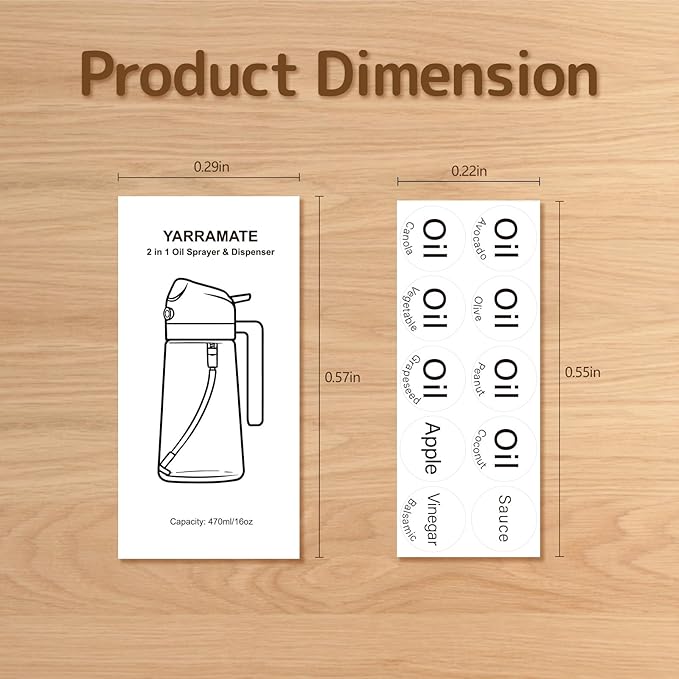 YARRAMATE 20 Labels for Oil Dispenser & Installation Guide, Stickers for Olive Oil, Sauce, and More