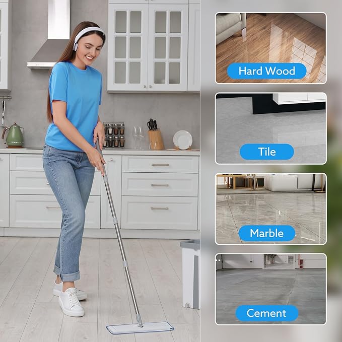 6 Pack Microfiber Cleaning Pads are Compatible with Bona Mop,18 Inch Replaceable Mop Pad Refill,Washable & Reusable Blue Microfiber Mop Pads for Hardwood and Hard-Surface Floors