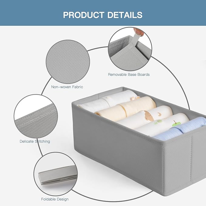 Drawer Organizer Clothes, 10 Pack Dresser Organizer for Baby Clothes, Grey