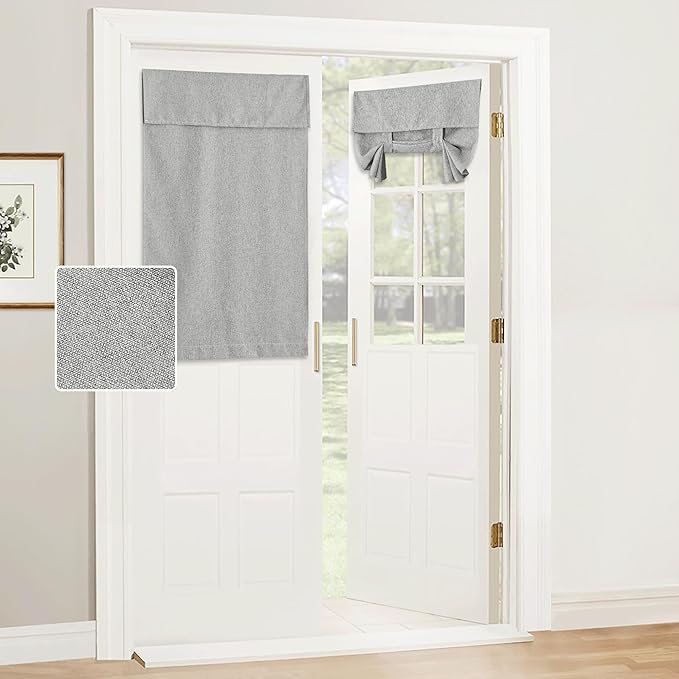 RYB HOME Tricia French Door Curtains - Gray, W26 x L40, 1 Panel