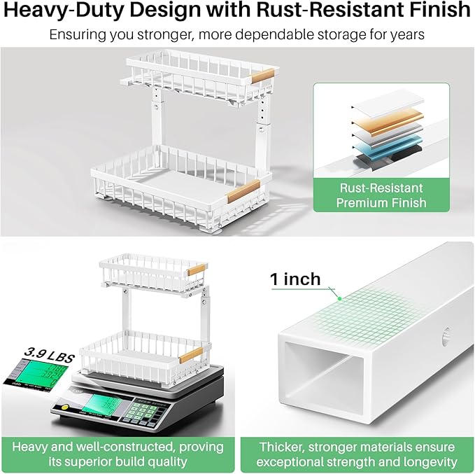 Kitstorack Under Sink Organizer, 2 Tier Under the Sink Storage, Slide out Pull out Cabinet Organizer Shelf