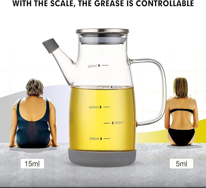 Glass Oil Dispenser Bottle - Glass Olive Oil Bottle for Kitchen, Wide Mouth Borosilicate Glass Cooking Oil Bottles with Lid and Handle,800ML/27oz