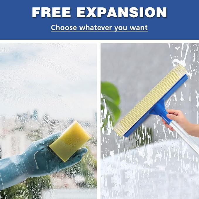 Professional Window Squeegee,2 in 1 Squeegee Window Cleaner with Long Stainless Steel Handle,Sponge Car Window Squeegee for Gas Station, Glass,Shower