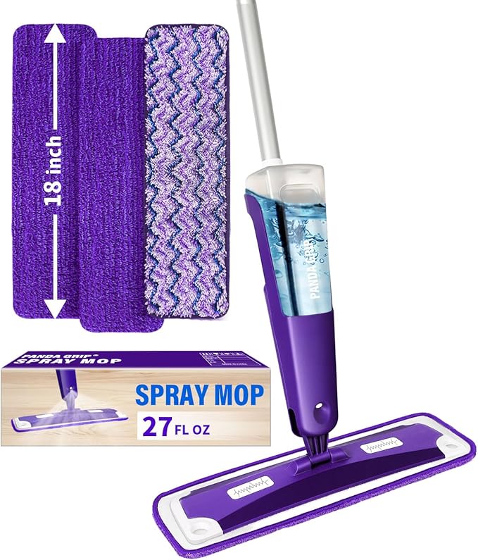 Mops for Floor Cleaning, Wet and Dry Spray Mop with Refillable Spray Bottle and 3 Washable Microfiber Pads Home or Commercial Use Flat Mop for Hardwood Laminate Wood Ceramic, Purple