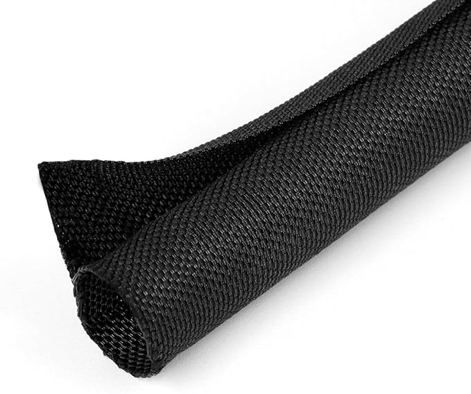 1 inch Split Braided Cable Management Sleeve for USB Cable Power Cord Audio Video Cable, High-Temperature Automotive Harness Wire Loom Cord Protector from Cat Dog Chewing (Black, 10FT)