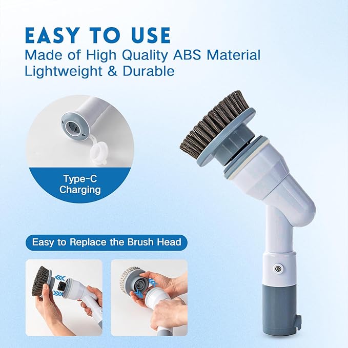 Electric Spin Scrubber,Wire Brush,Waterproof Spin Scrubber with Long Handle, Powerful Motor Cordless Cleaning Brush, Grill Cleaning Brush with Multiple Heads for Sink, Stove, Cabinets, and Kitchen
