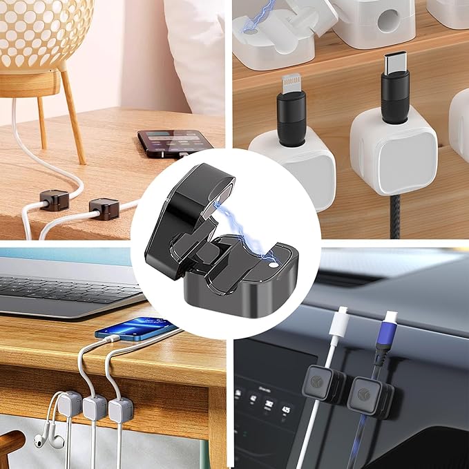 IFNOW 6 Pack Magnetic Cable Clips for Nightstand | Mini Cube Cord Holder with No-Residue Adhesive | Adjustable Cord Organizer for Desk, Car, Phone Charger, Computer (White)