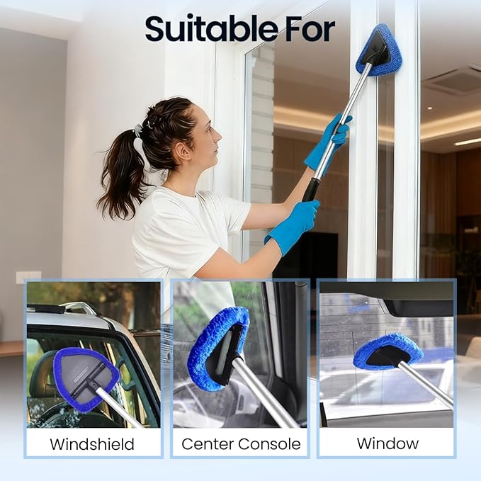 Windshield Cleaner Tool, 180 Degree Rotatable Inside Windshield Cleaning Set, Longer Extendable Windshields Cleaning Tool