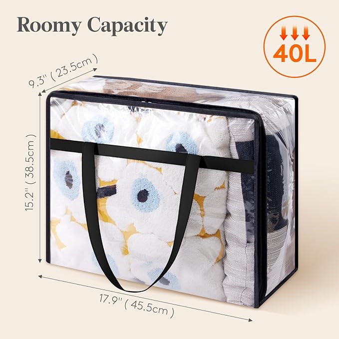16 Pack Clear Clothes Storage Bags, 40L Plastic Blanket Storage Bag