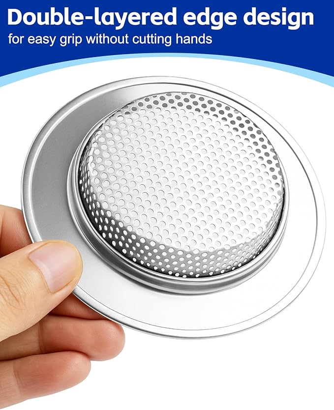 4-Pack Kitchen Sink Drain Strainer, Sturdy Stainless Steel, for Most Kitchen Sink, Effectively Catches Food Particles to Keep Drain Cleanliness