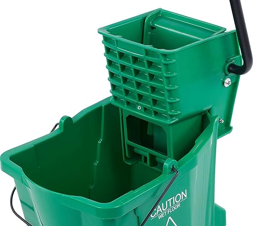 Carlisle FoodService Products 26-Quart Commercial Mop Bucket with Side-Press Wringer, Precision-Molded Polypropylene, Durable Wringer, Bucket with Non-Marking Casters, 18.5 x 16.5 x 23 Inches, Green