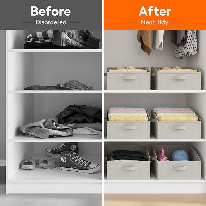 Lifewit Trapezoid Closet Storage Bins for Shelf, 6 Packs Non-woven Closet Organizer Baskets with Handles