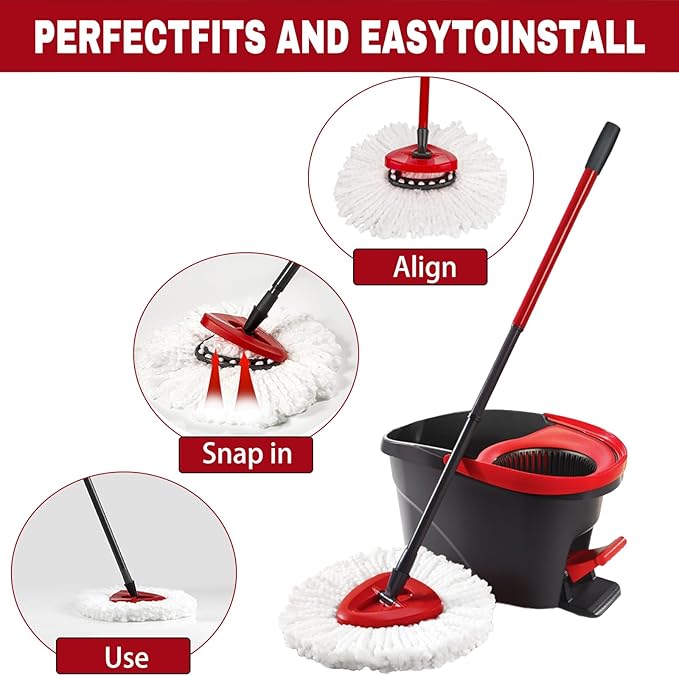 Spin Mop Replacement Heads, Mop Replace Head Easywring 1-Tank System, Mop Head Replacement for Hardwood Floor Cleaning, Machine Washable and Easy to Replace (6Pack)