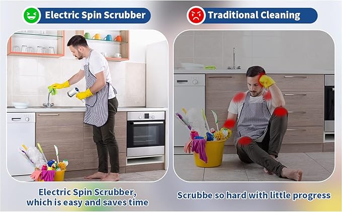 Electric Spin Scrubber, Power Scrubber Cordless Electric Shower with 4 Replaceable Shower Cleaning Brush Heads Rechargeable for Cleaning Tub,Tile,Floor, Sink, Window, Stove