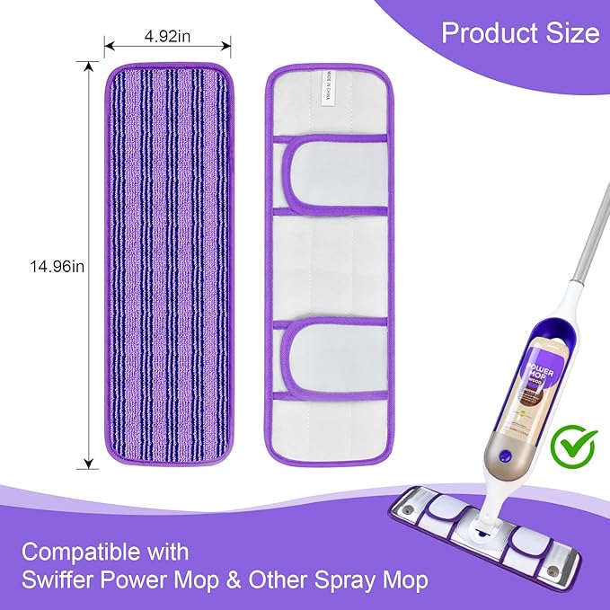 2 Pack Upgraded Reusable Mop Pads Compatible with Swiffer PowerMop, Mop Refill Pads Replacement for Swiffer Power Mop Spray Mop Pads for Multi-Surface Floor Cleaning, Quality Updated Cationic Material