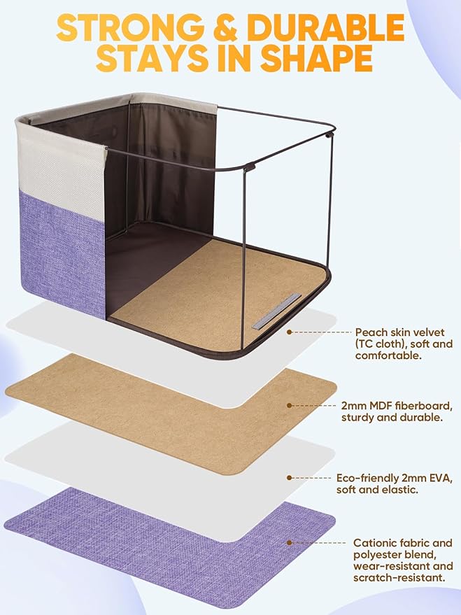 3 Pack Fabric Closet Storage Bins for Shelves, Lavender, 15''x11''x9.5''