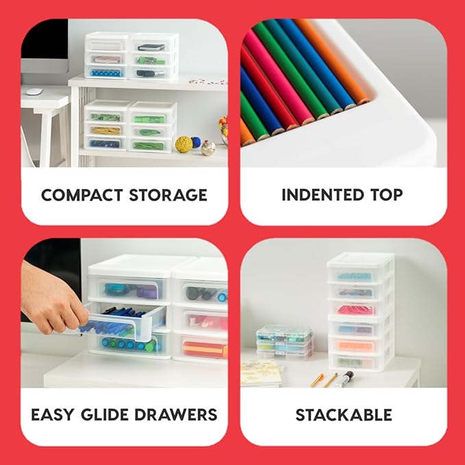 IRIS USA Plastic Stacking Desk Top 3-Drawer Storage Organizer, 2-Pack