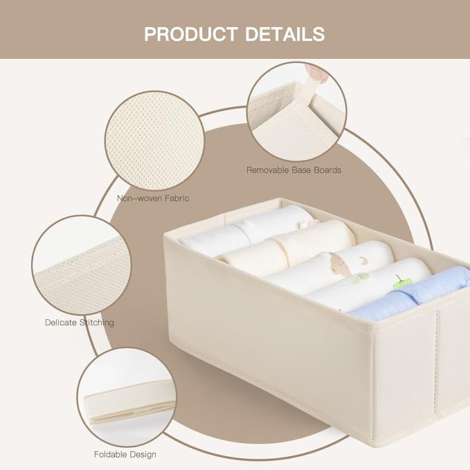Drawer Organizer Clothes, 21 Pack Dresser Organizer for Baby Clothes, Beige