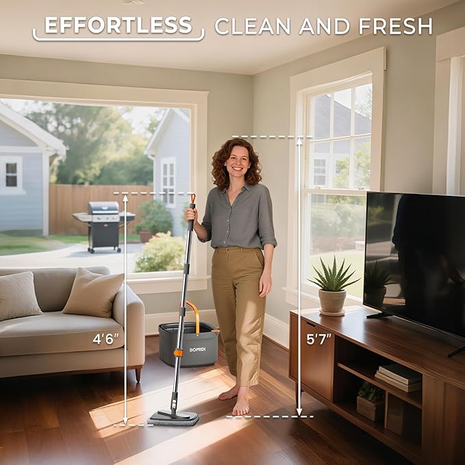 Mop and Bucket Set, Spin Mop with Separate Dirty Water System, Deep-Cleaning Mops for Floors, Versatile Mops for Walls